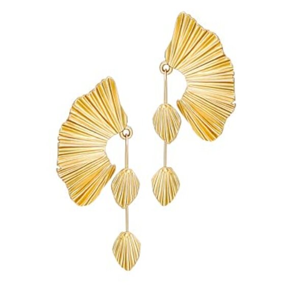 18K Gold Statement Earrings for Women by SNGIA Chunky Dangle Leaf Fan Shape